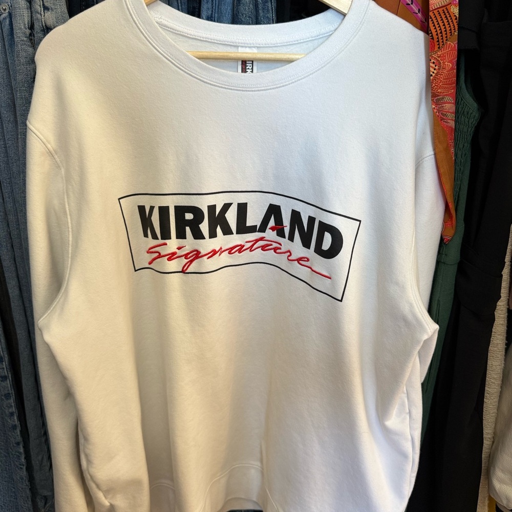 Kirkland Signature White Crew Neck Sweatshirt Embroidered First Edition